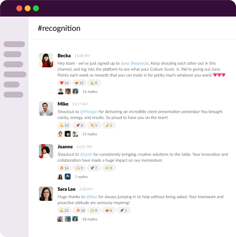 screenshot of Juno Shoutouts